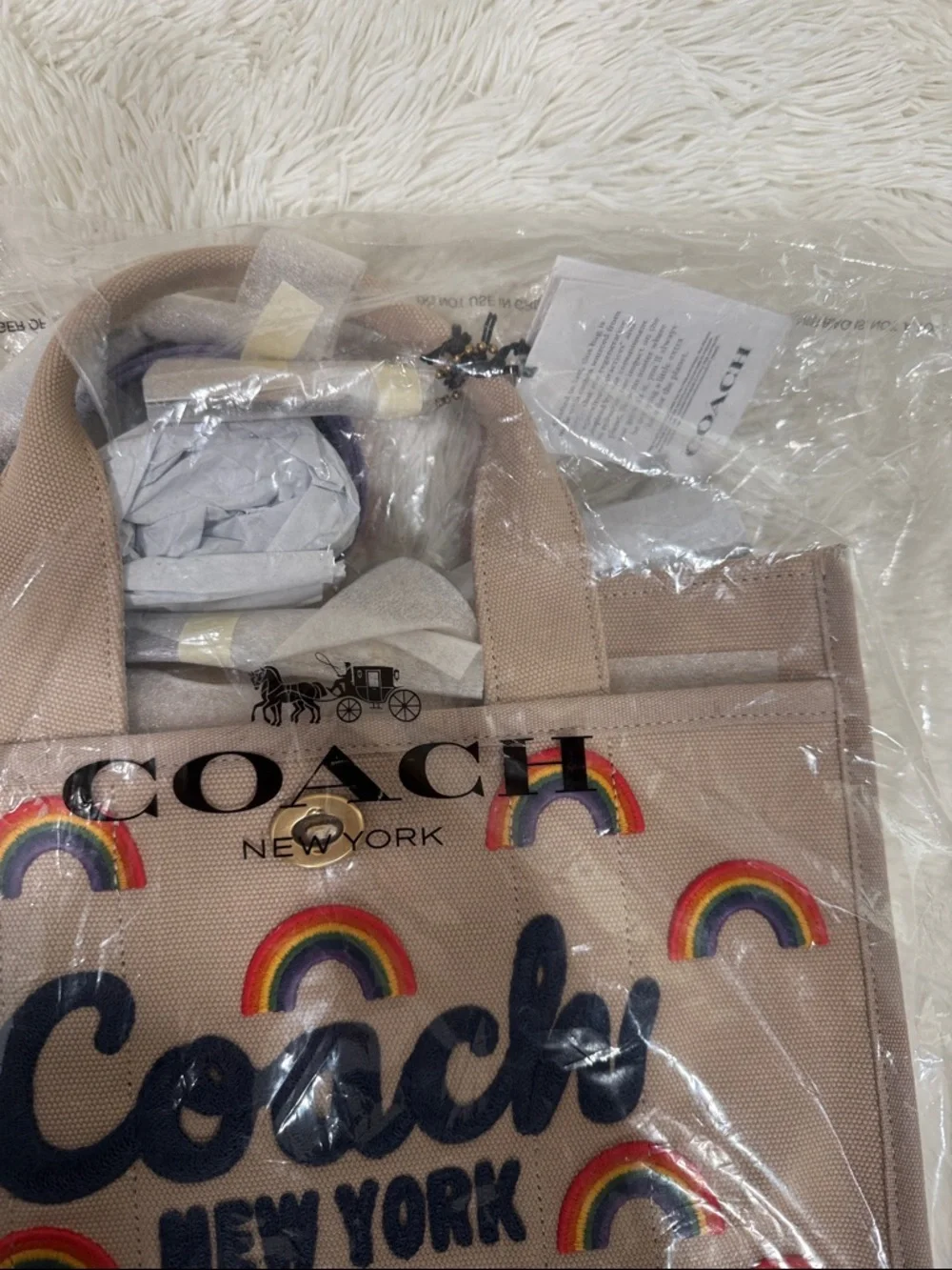 Coach Canvas Rainbow Tote Bag in Beige